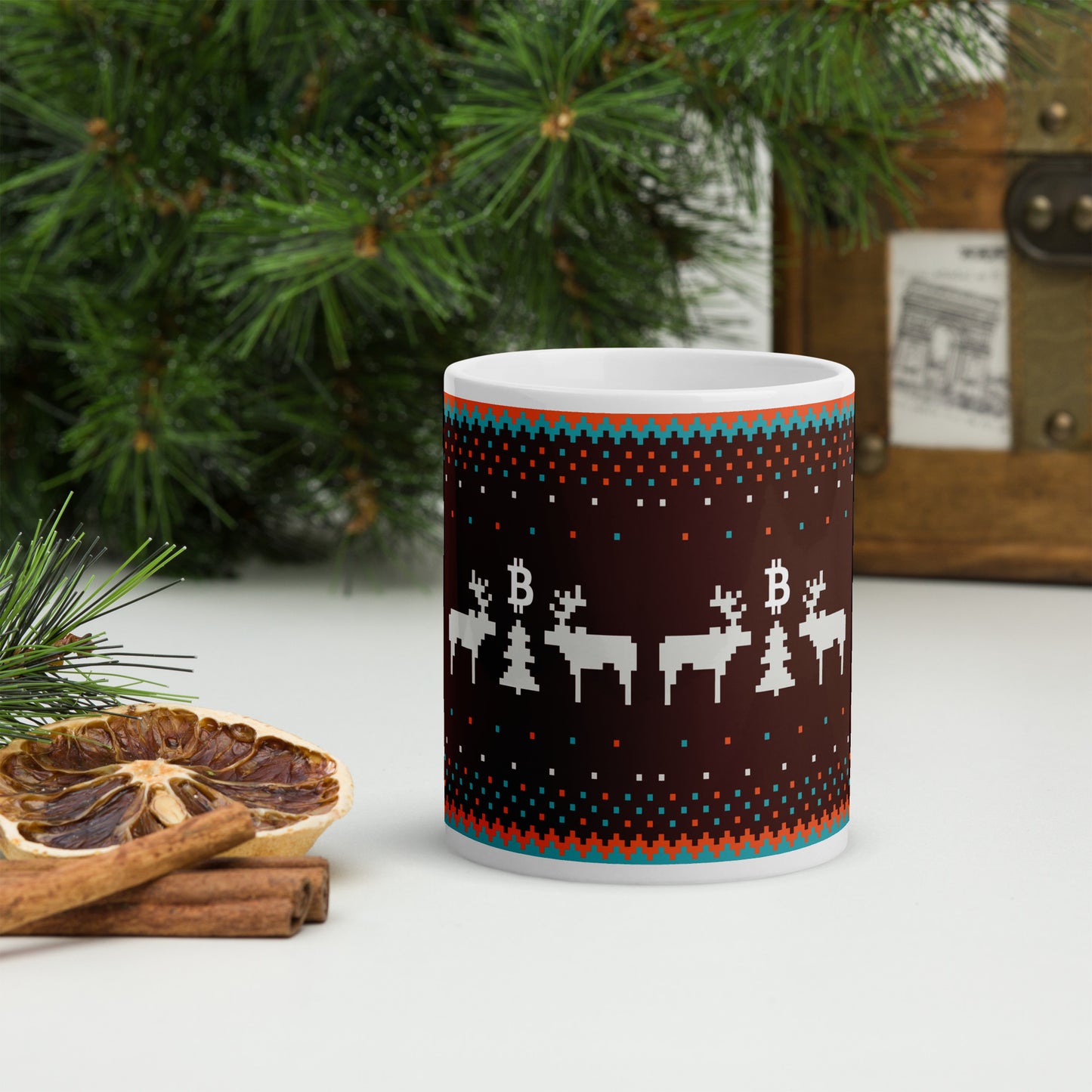 Crypto Hunters Bitcoin Christmas Brown Mug